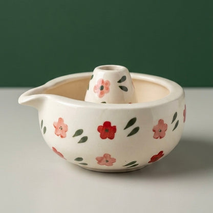 Garden Flower Matcha Set | Ceramic Bowl & Whisk Holder