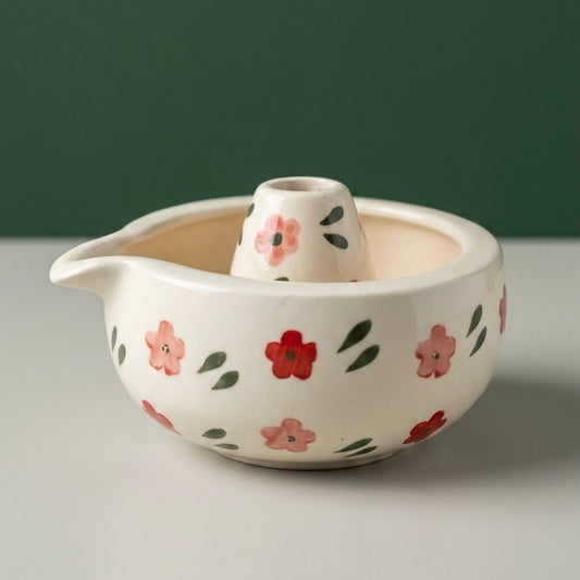 Garden Flower Matcha Set | Ceramic Bowl & Whisk Holder