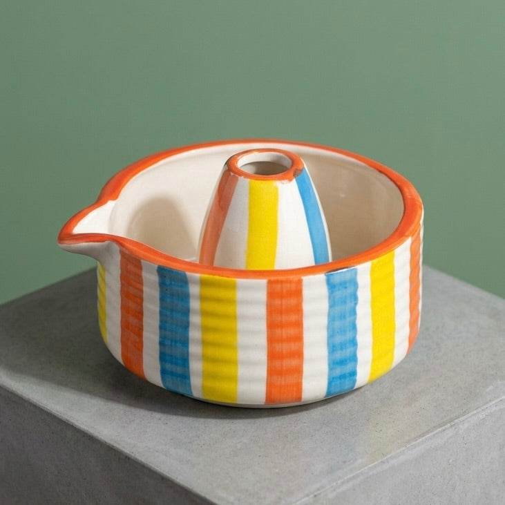 Colourful Stripe Matcha Set | Ceramic Bowl & Whisk Holder