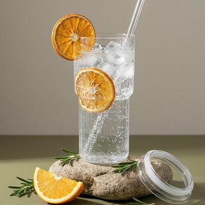 Stack Glass Tumbler with Lid & Straw