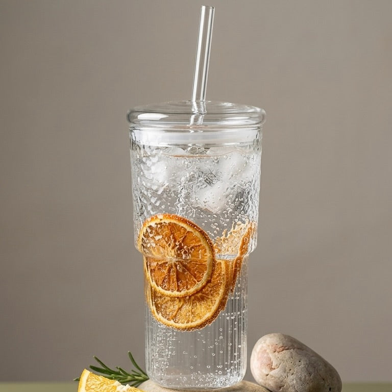 Stack Glass Tumbler with Lid & Straw