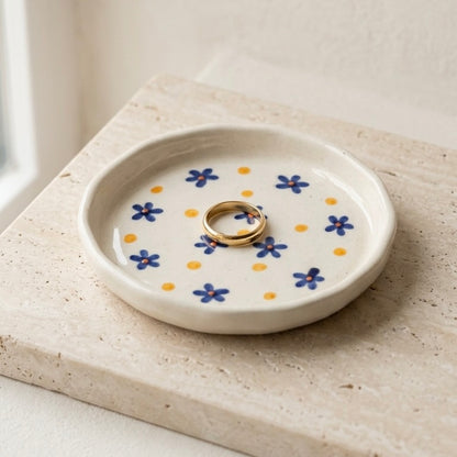 Blue Daisy Dot Ceramic Coaster/Trinket Tray