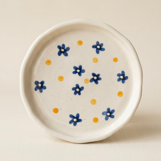 Blue Daisy Dot Ceramic Coaster/Trinket Tray