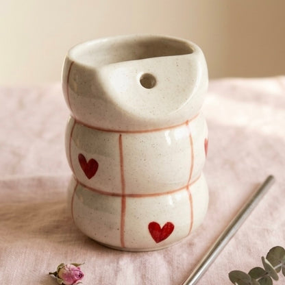 Heart Checkered Ceramic Sipper Tumbler