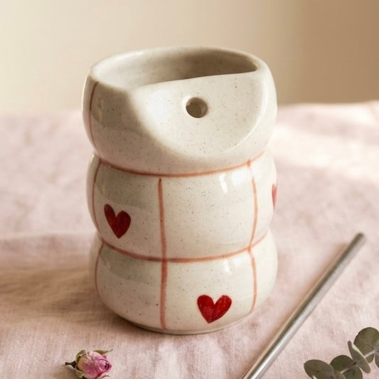 Heart Checkered Ceramic Sipper Tumbler