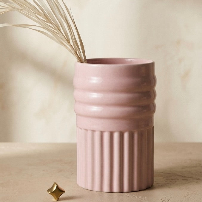 Blush Fluted Ceramic Vase