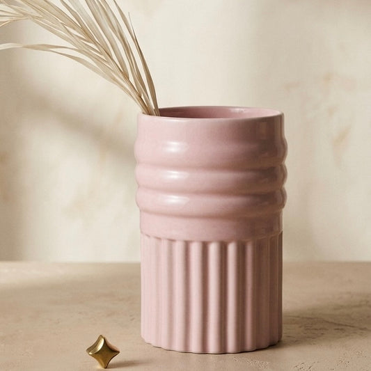 Blush Fluted Ceramic Vase