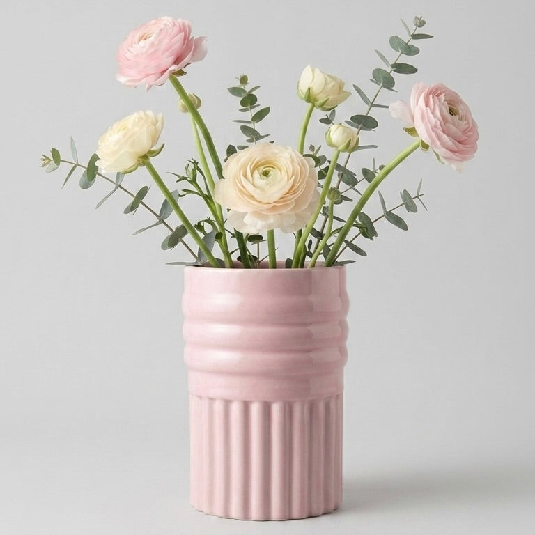 Blush Fluted Ceramic Vase