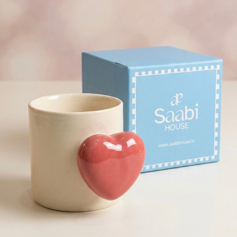 Red Heart Handle Ceramic Mug