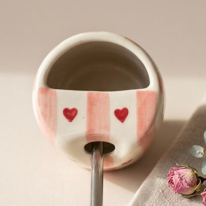 Red Stripes and Hearts Ceramic Tumbler