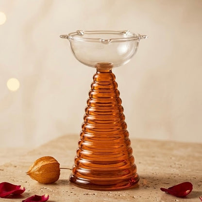 Diwali Pooja Glass Set - Diya & Bell Festive Decor Set