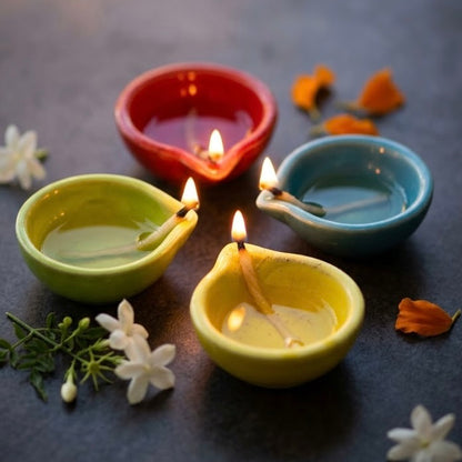 Colourful Ceramic Diwali Diya Set - 4 Piece