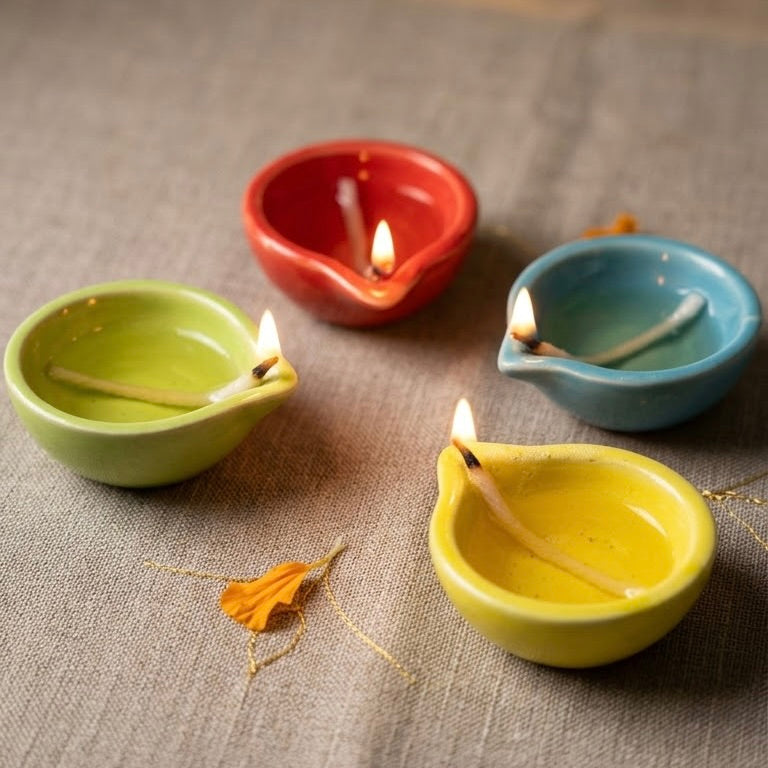 Colourful Ceramic Diwali Diya Set - 4 Piece