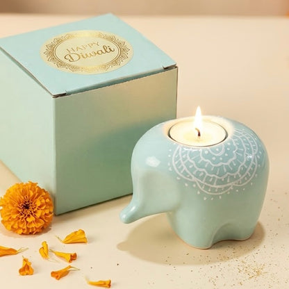 Blue Elephant Ceramic Diya - Diwali Decor