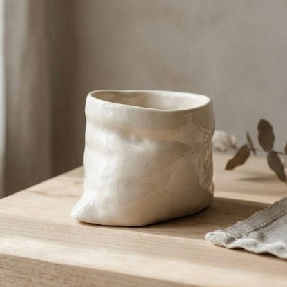 Beige Sack Style Ceramic Mug