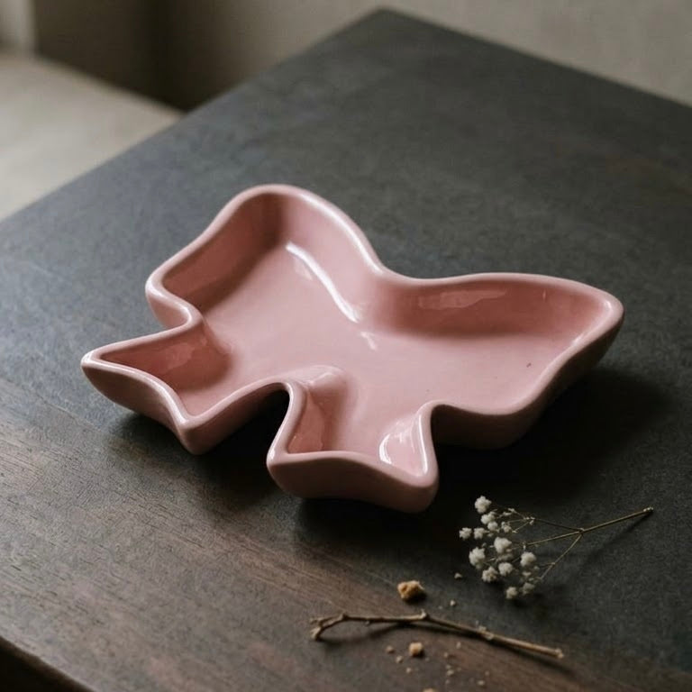 Pink Bow Ceramic Trinket Tray