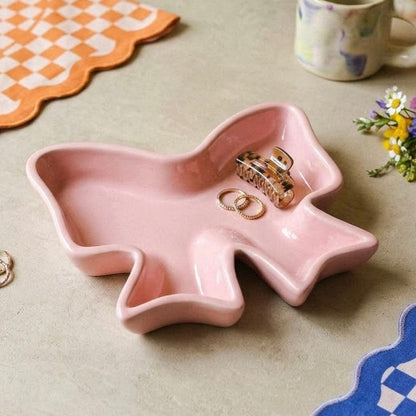 Pink Bow Ceramic Trinket Tray