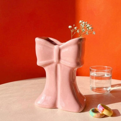 Pink Bow Ceramic Vase