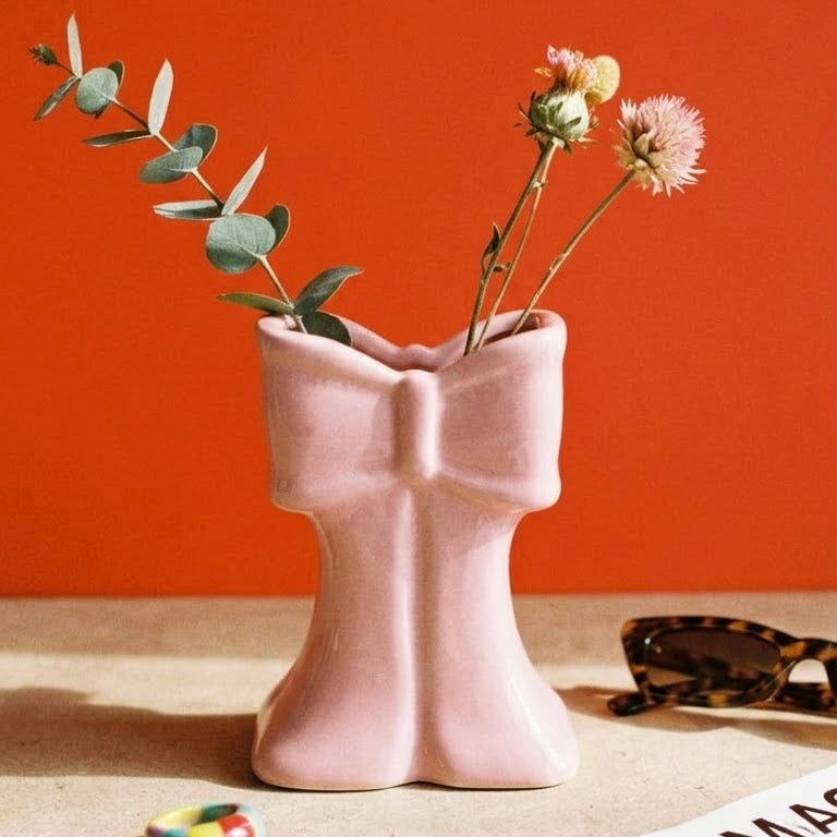 Pink Bow Ceramic Vase